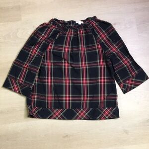 Crewcuts J.Crew Black Red Holiday Christmas Plaid 100% Cotton Blouse girl’s 14
